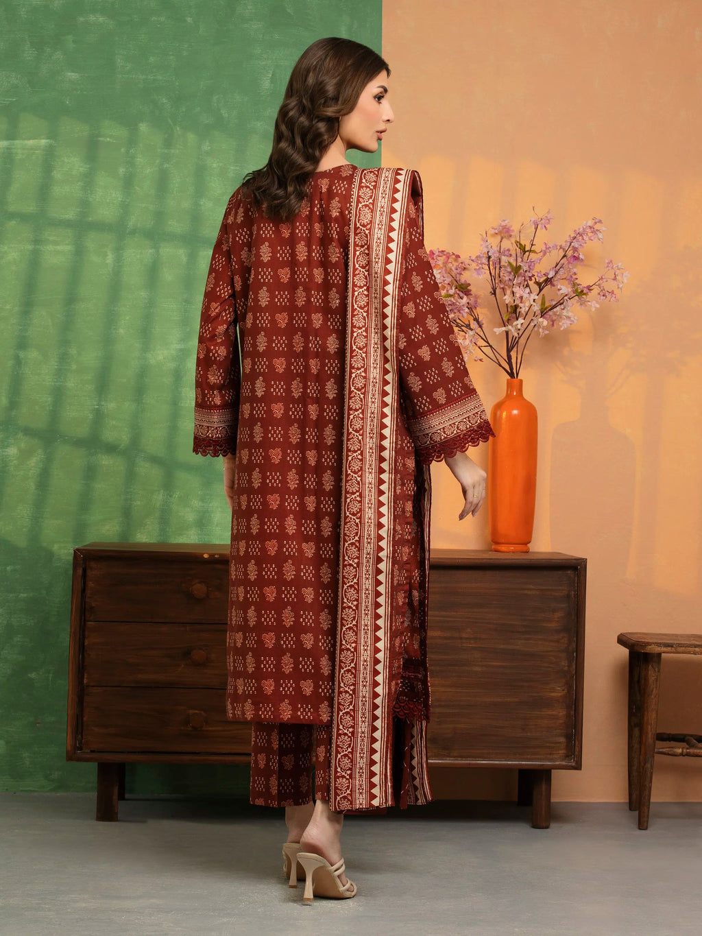 Amber Dusk – Dark Rust Printed Lawn 3 Piece