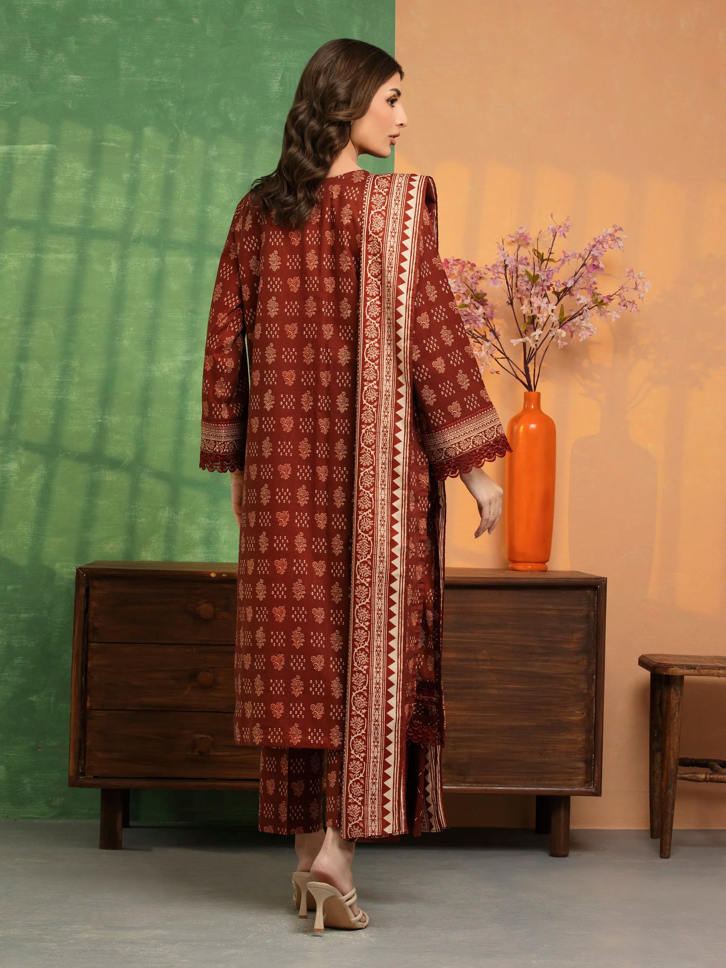 Amber Dusk – Dark Rust Printed Lawn 3 Piece
