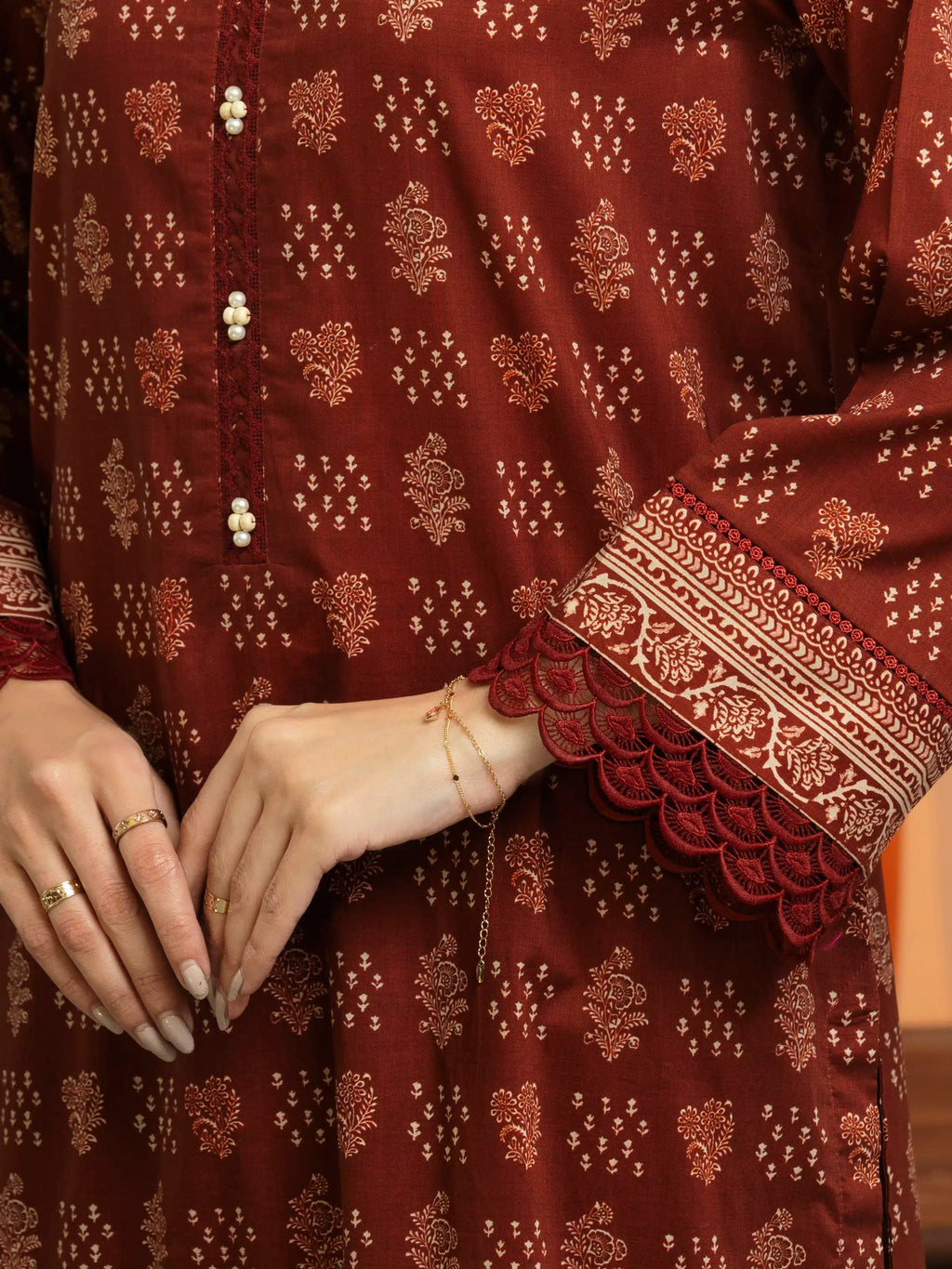 Amber Dusk – Dark Rust Printed Lawn 3 Piece