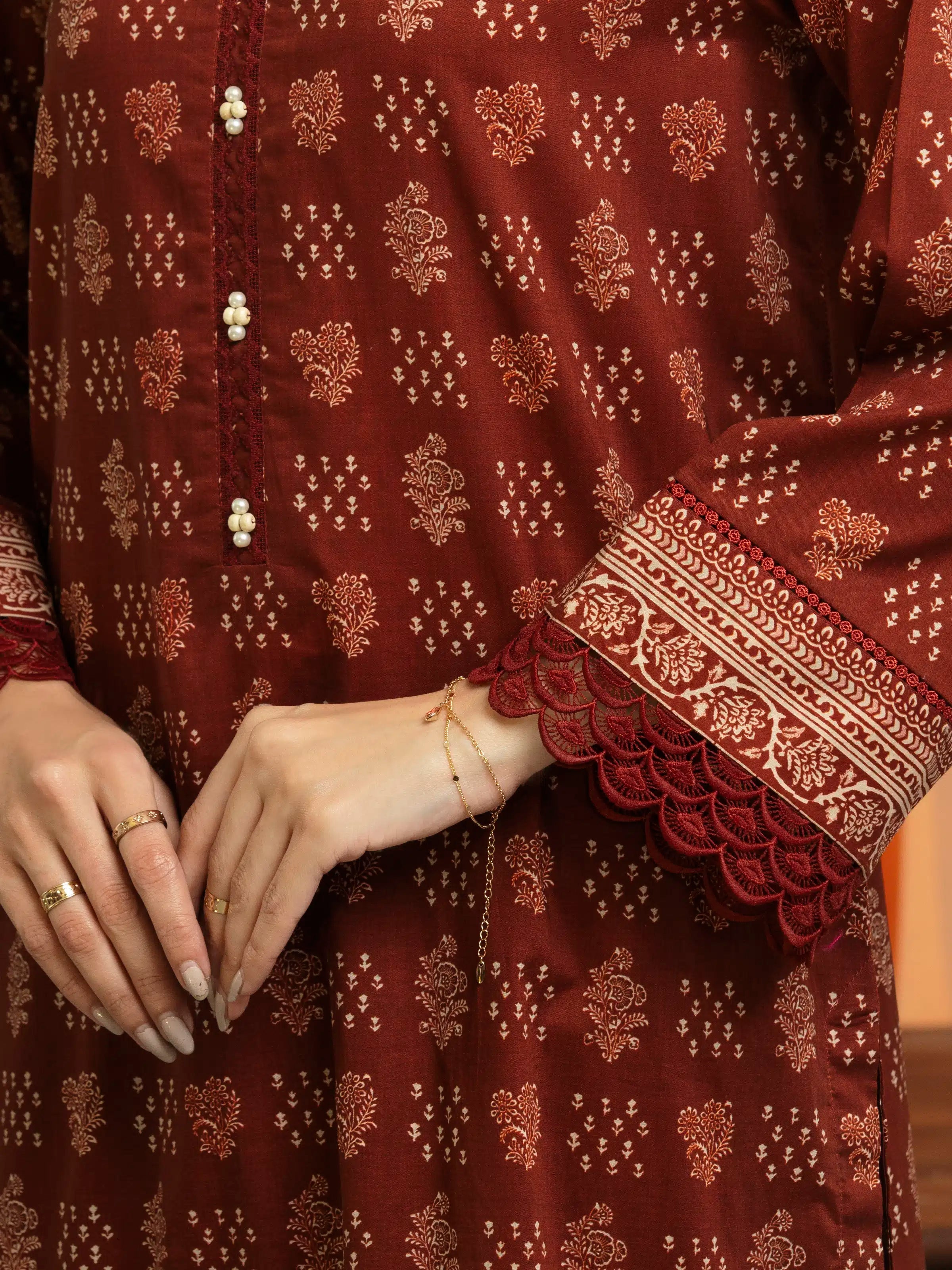 Amber Dusk – Dark Rust Printed Lawn 3 Piece