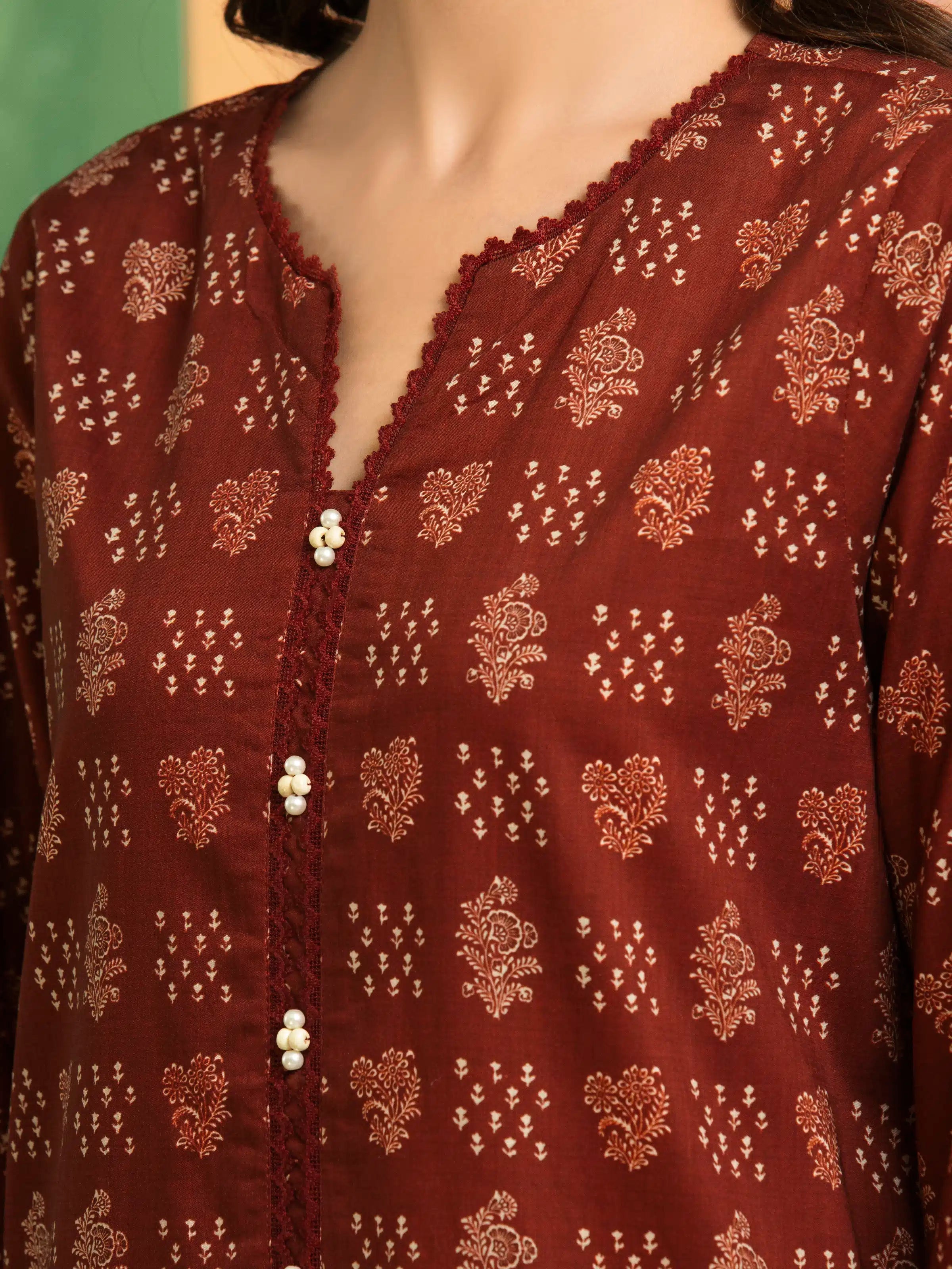 Amber Dusk – Dark Rust Printed Lawn 3 Piece