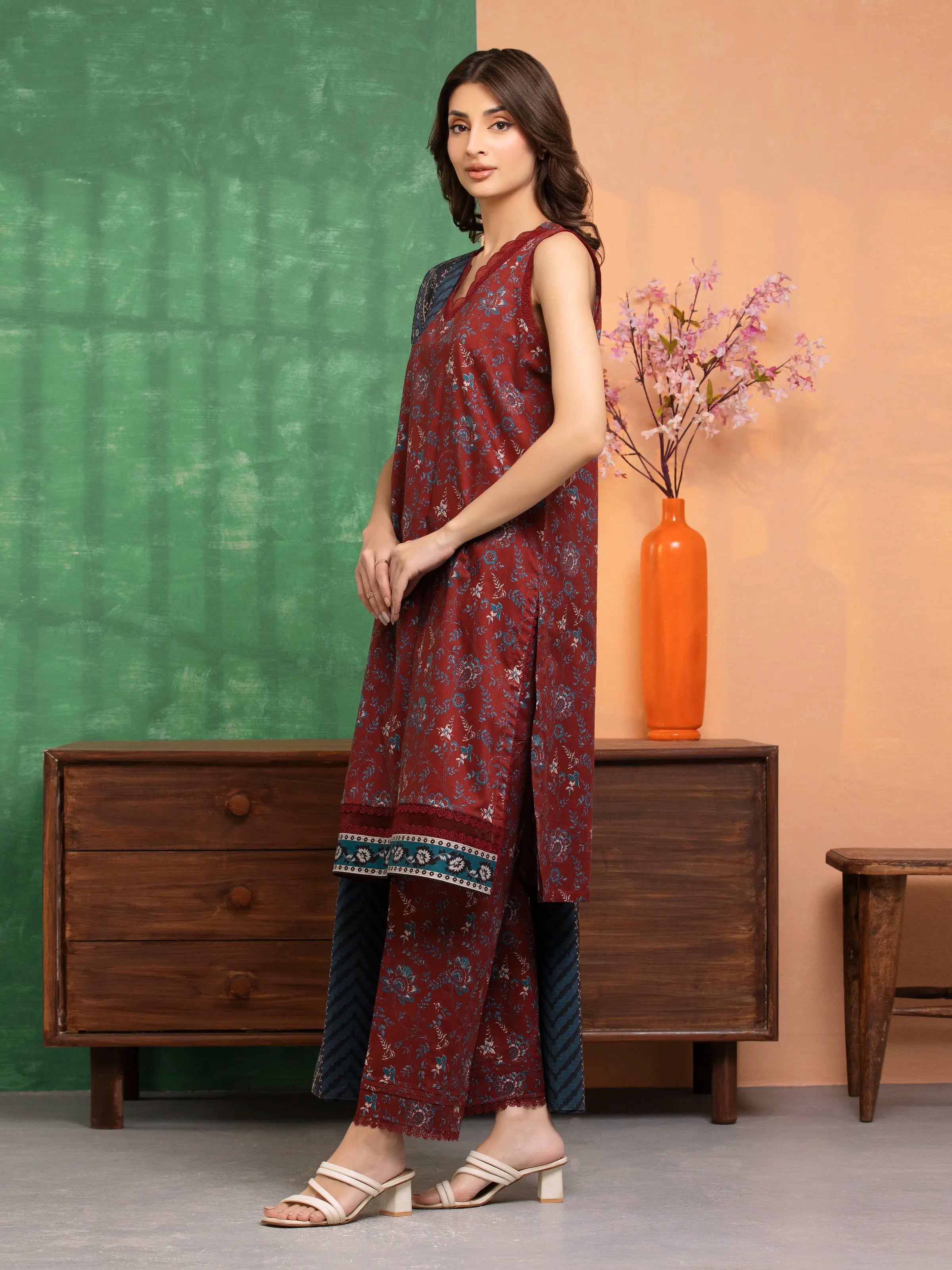 Maroon Charm – Unstitched Lawn 3 Piece