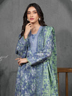 Sapphire Bloom – Blue Multi Printed Cambric 3 Piece