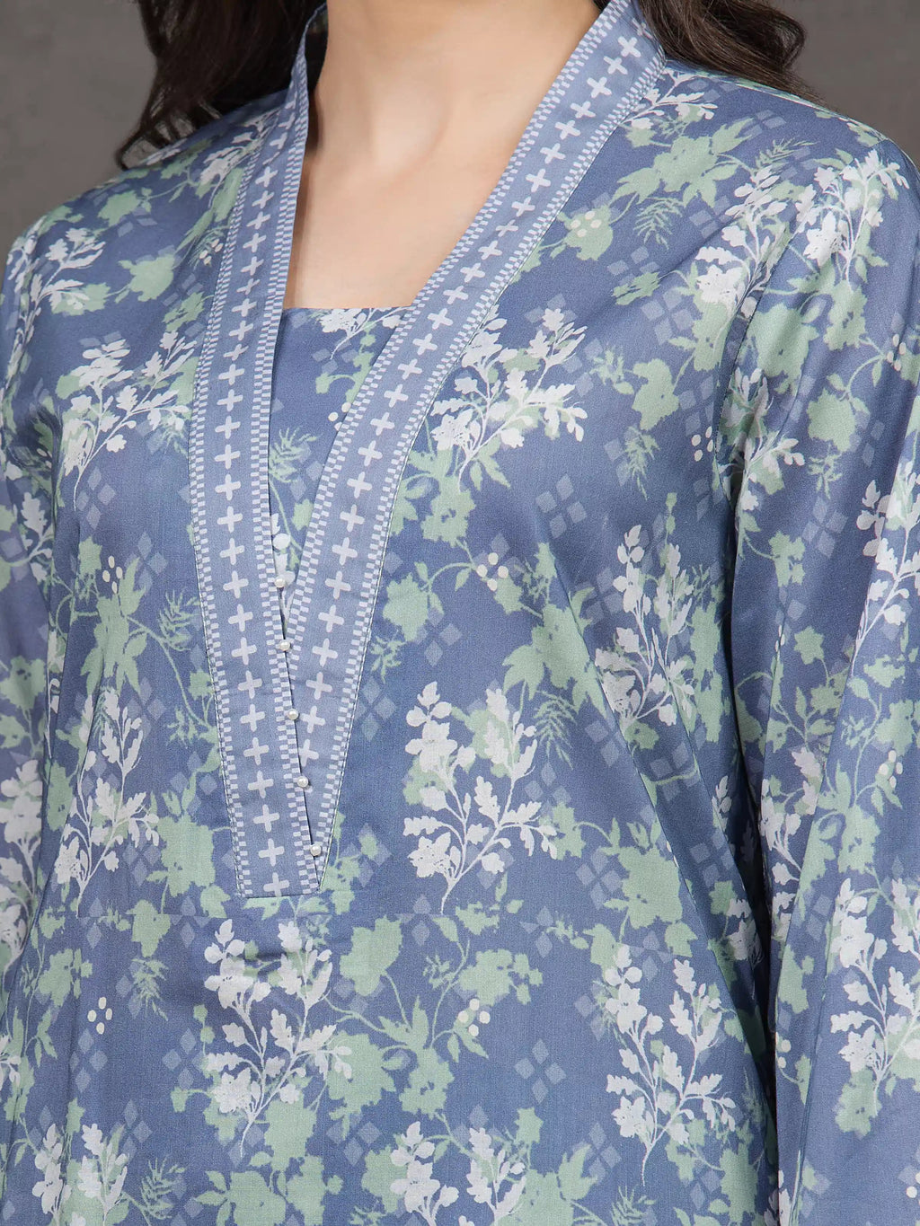 Sapphire Bloom – Blue Multi Printed Cambric 3 Piece