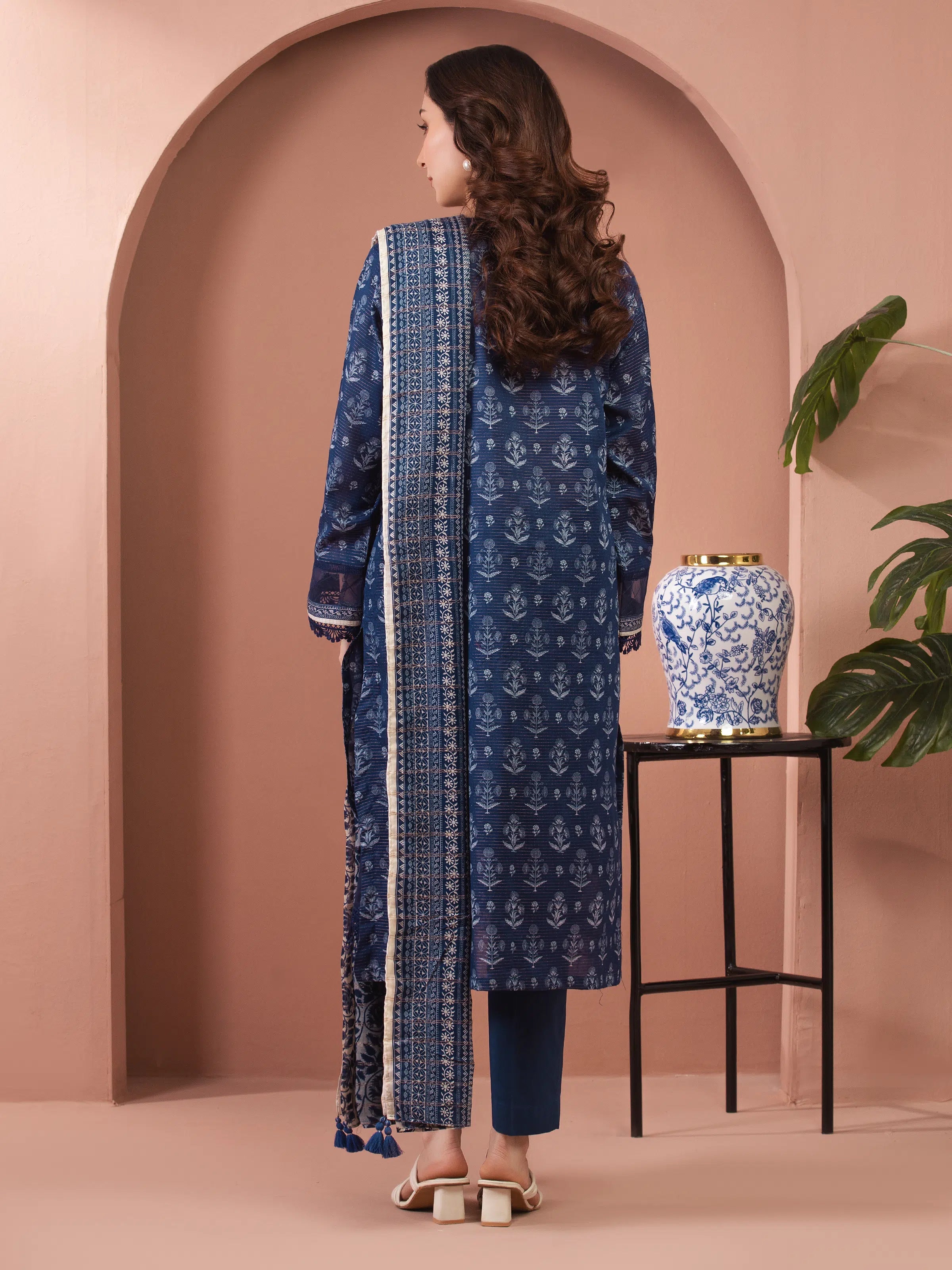 Azure Radiance – Blue Printed Zari Lawn 3 Piece