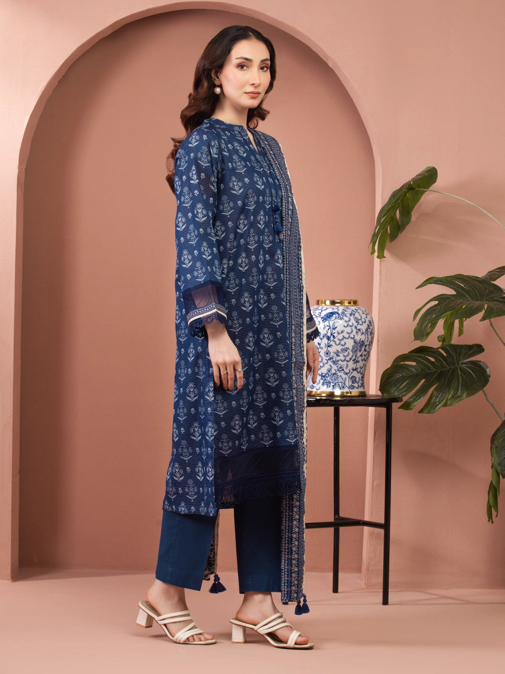 Azure Radiance – Blue Printed Zari Lawn 3 Piece