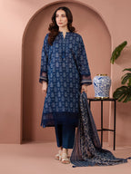 Azure Radiance – Blue Printed Zari Lawn 3 Piece