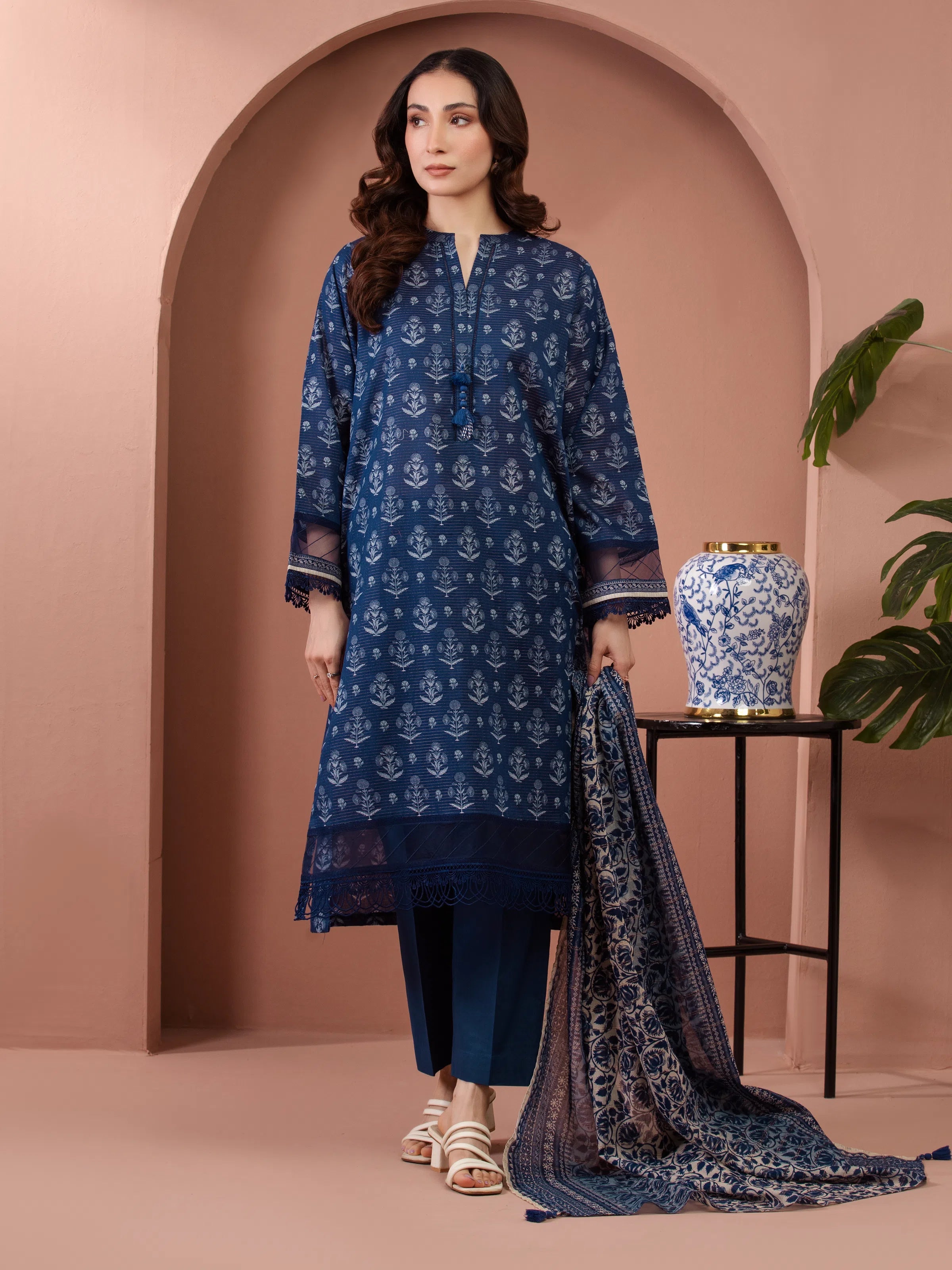 Azure Radiance – Blue Printed Zari Lawn 3 Piece