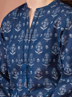 Azure Radiance – Blue Printed Zari Lawn 3 Piece