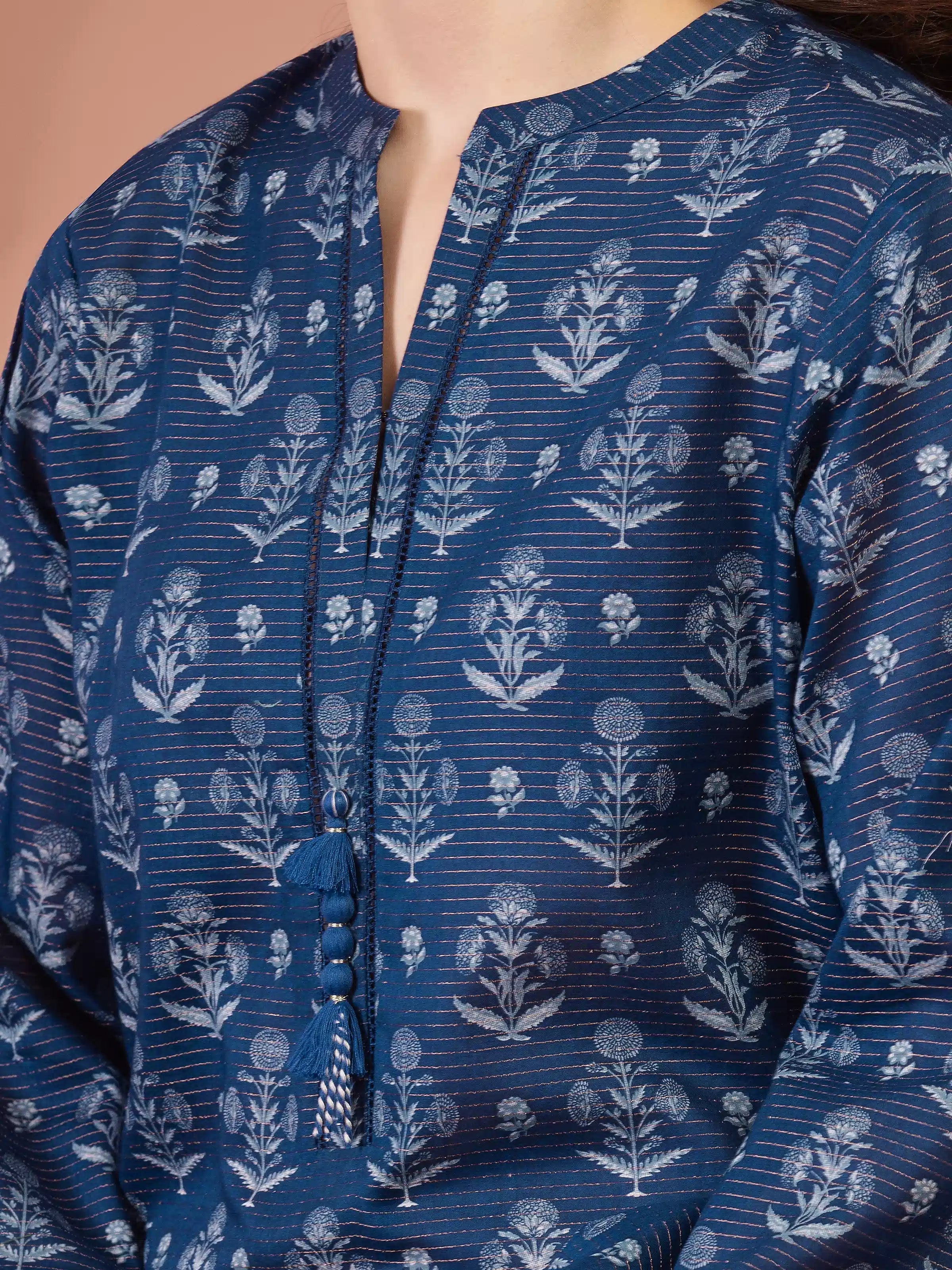 Azure Radiance – Blue Printed Zari Lawn 3 Piece