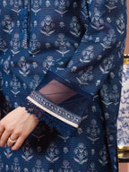 Azure Radiance – Blue Printed Zari Lawn 3 Piece