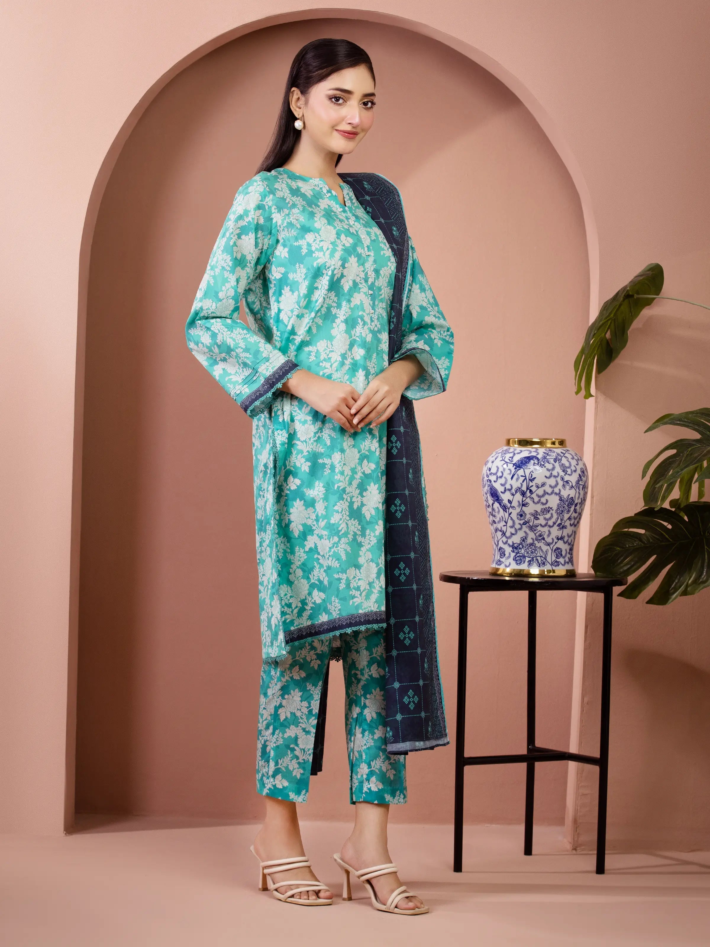 Aqua Mist – Sea Green Printed Lawn 3 Piece
