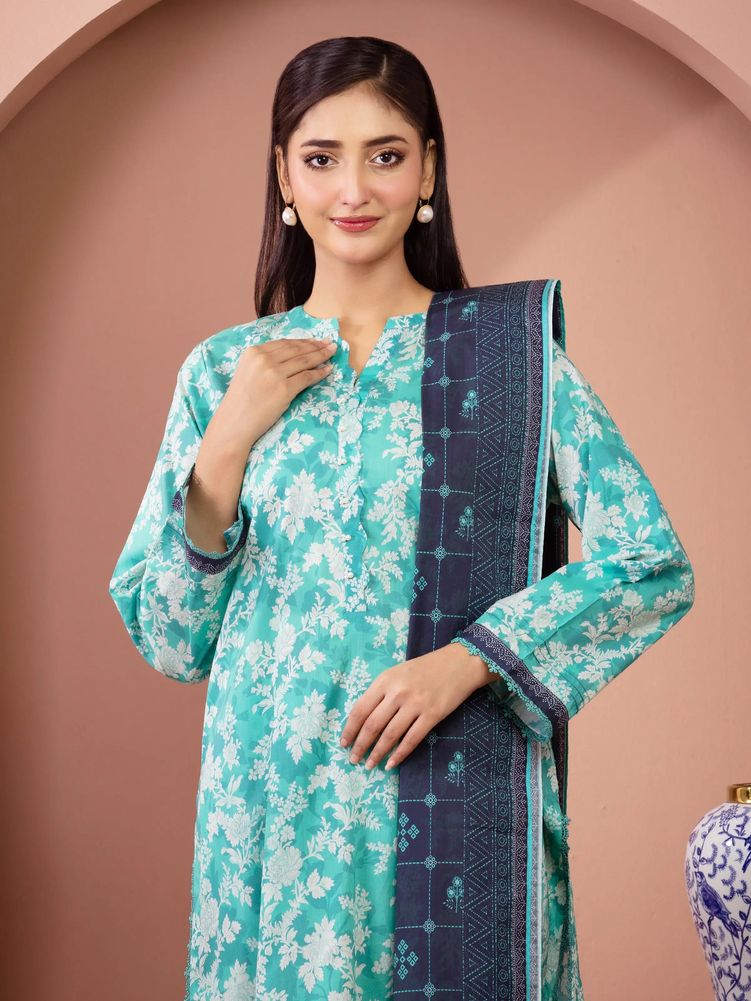 Aqua Mist – Sea Green Printed Lawn 3 Piece