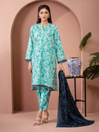 Serene Tide – Sea Green Printed Lawn 3 Piece