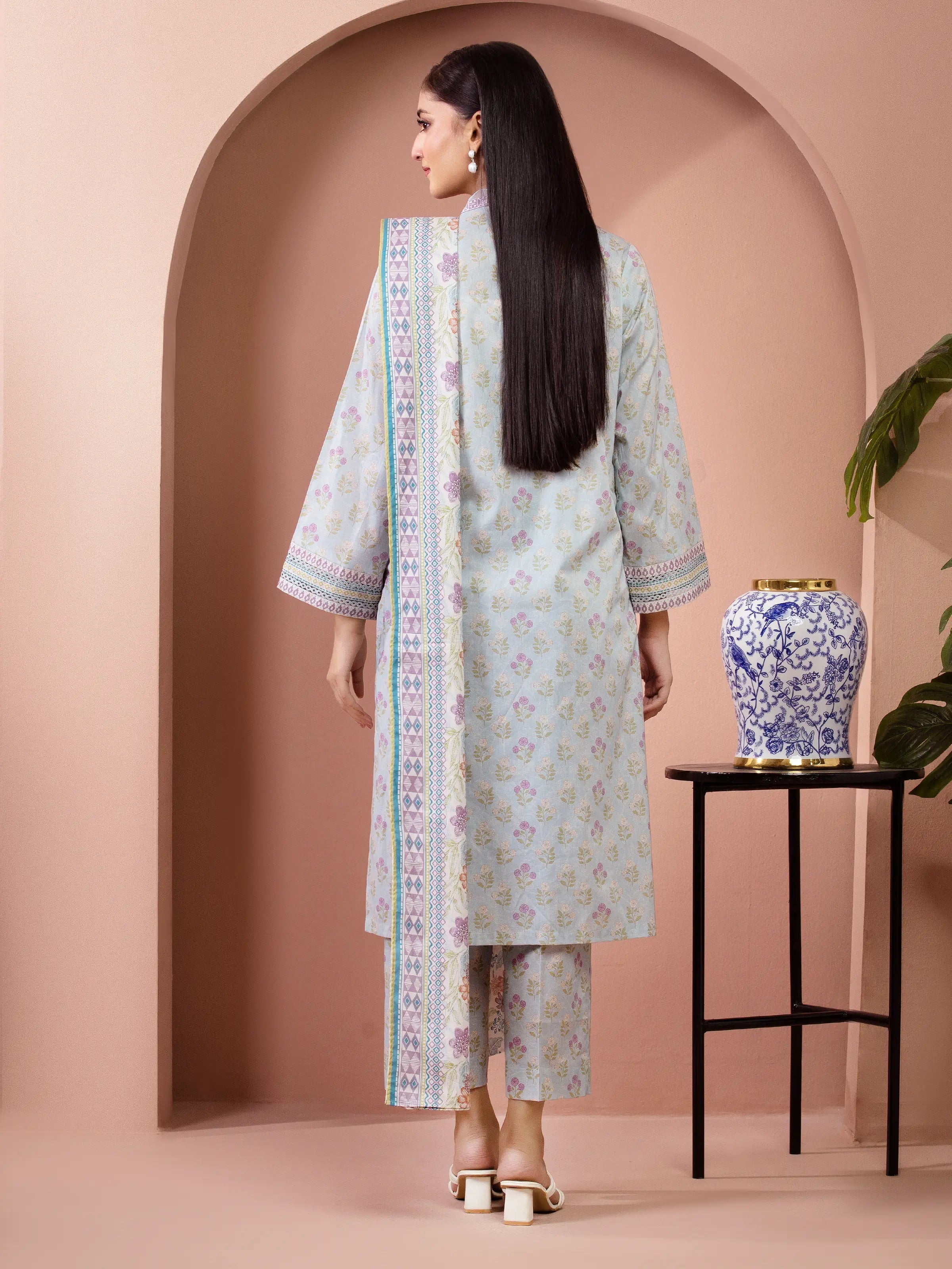 Frost Whisper – Ice Blue Printed Lawn 3 Piece