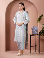 Frost Whisper – Ice Blue Printed Lawn 3 Piece