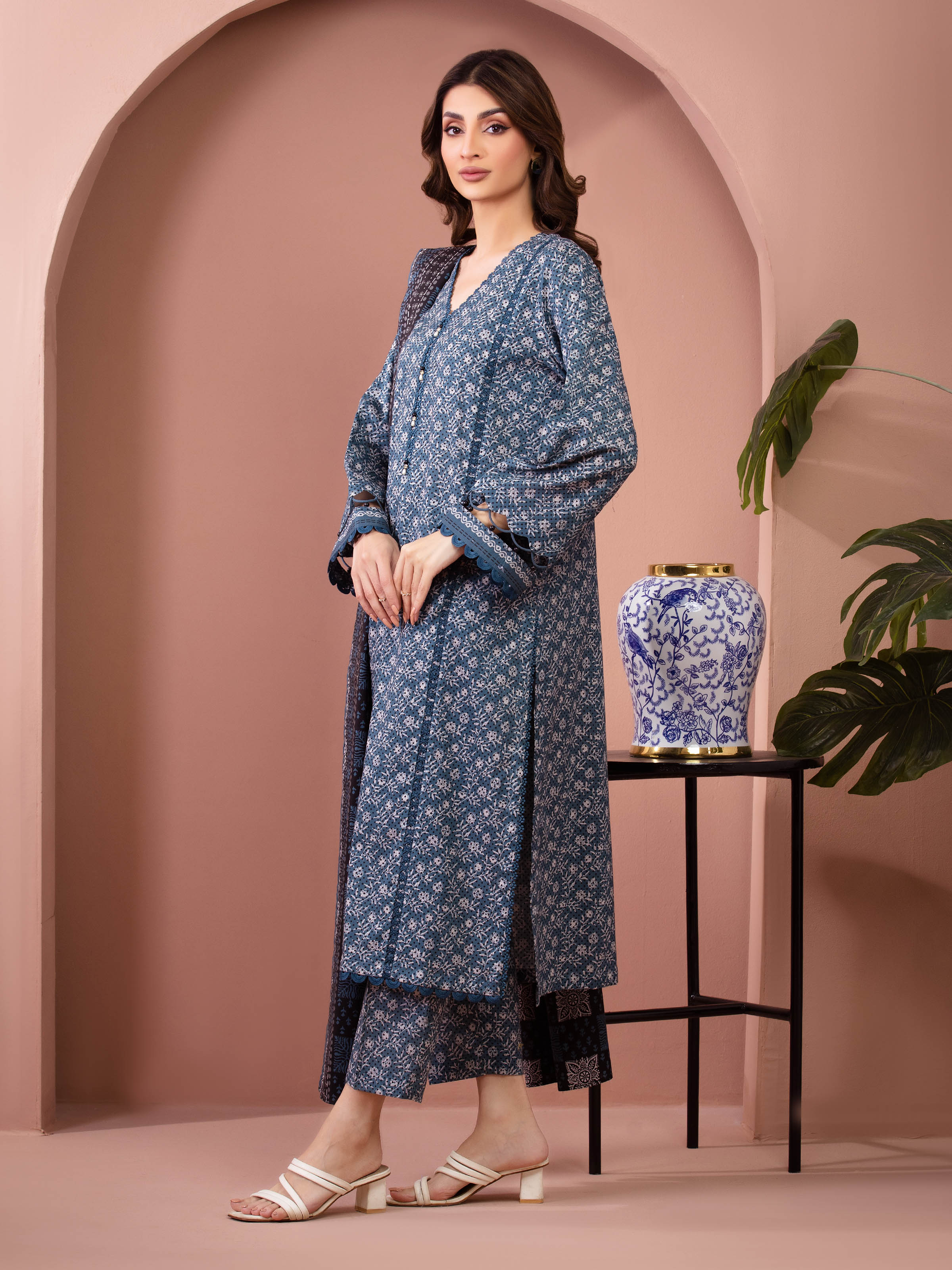 Ocean Bloom – Dark Teal Printed Lawn 3 Piece