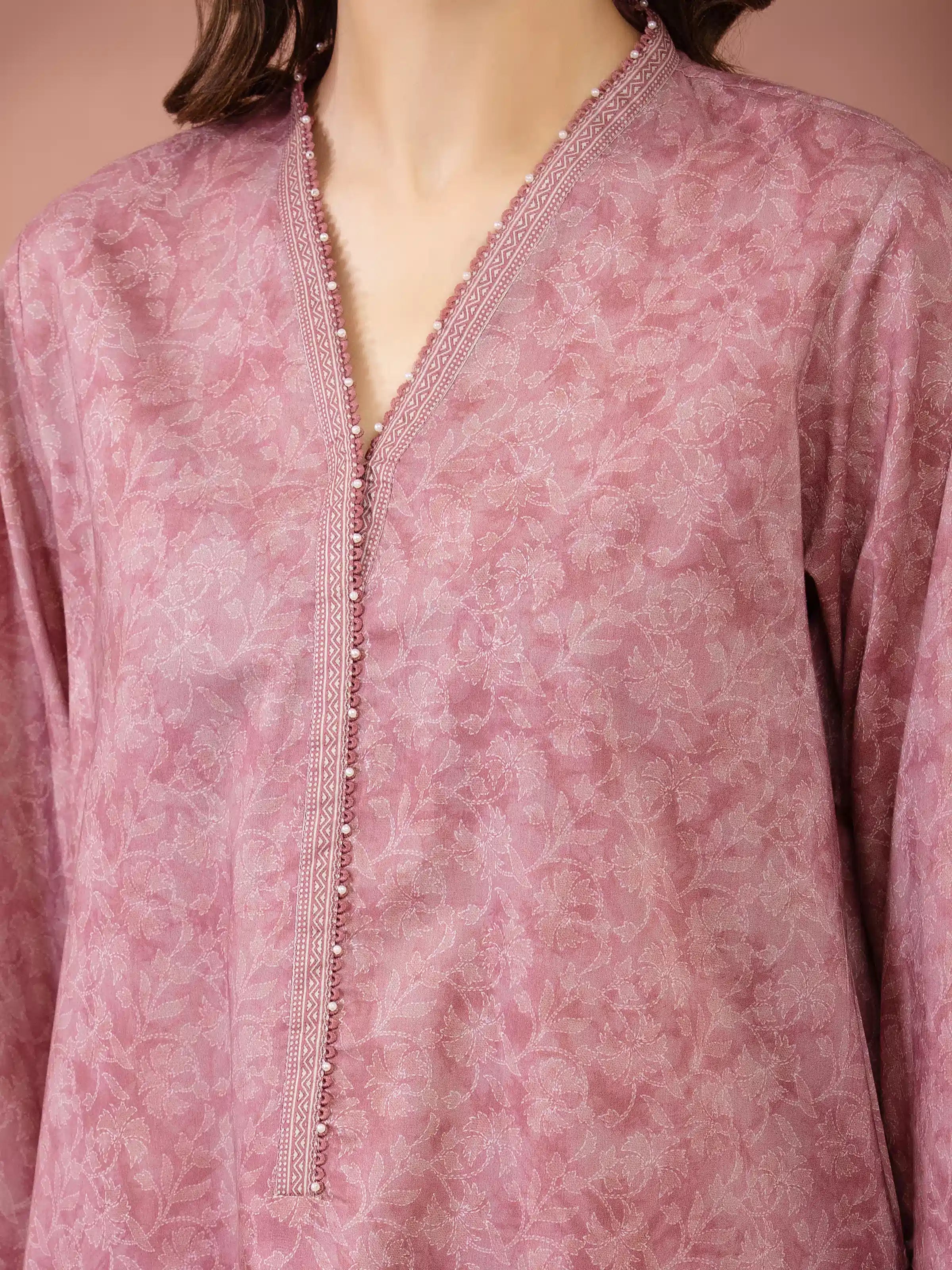 Rose Glow – Dusty Rose Printed Lawn 3 Piece