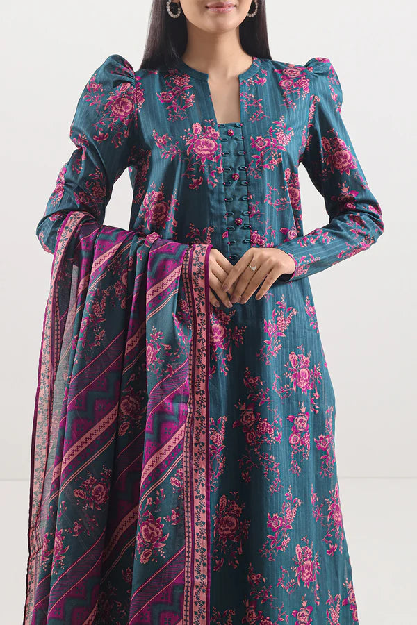 Teal Stripes – Unstitched Lawn 3 Piece