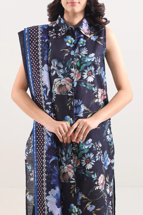 Midnight Frost – Navy Blue Cotton Khaddar 3 Piece