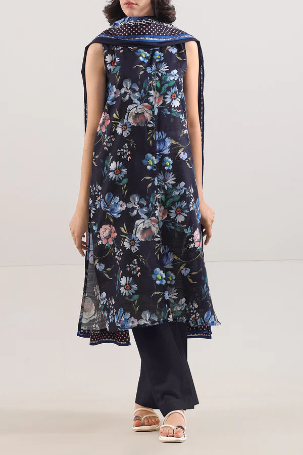 Midnight Frost – Navy Blue Cotton Khaddar 3 Piece