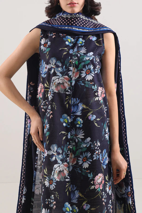 Midnight Frost – Navy Blue Cotton Khaddar 3 Piece