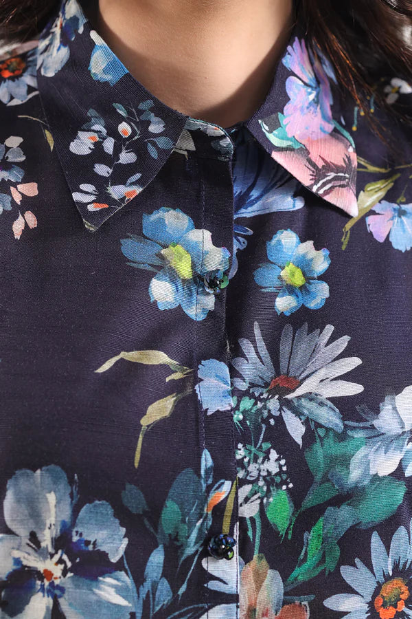 Midnight Frost – Navy Blue Cotton Khaddar 3 Piece