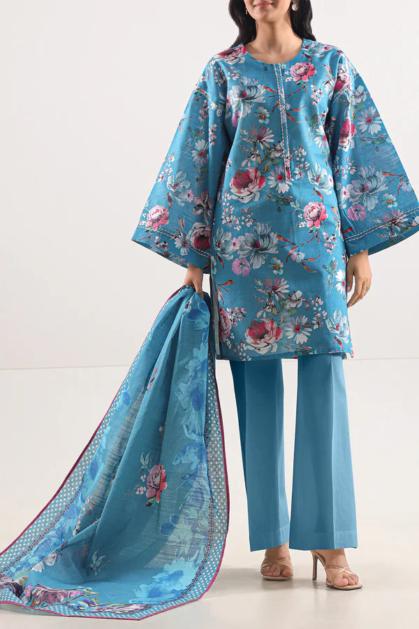 Winter Breeze – Turquoise Blue Cotton Khaddar 3 Piece