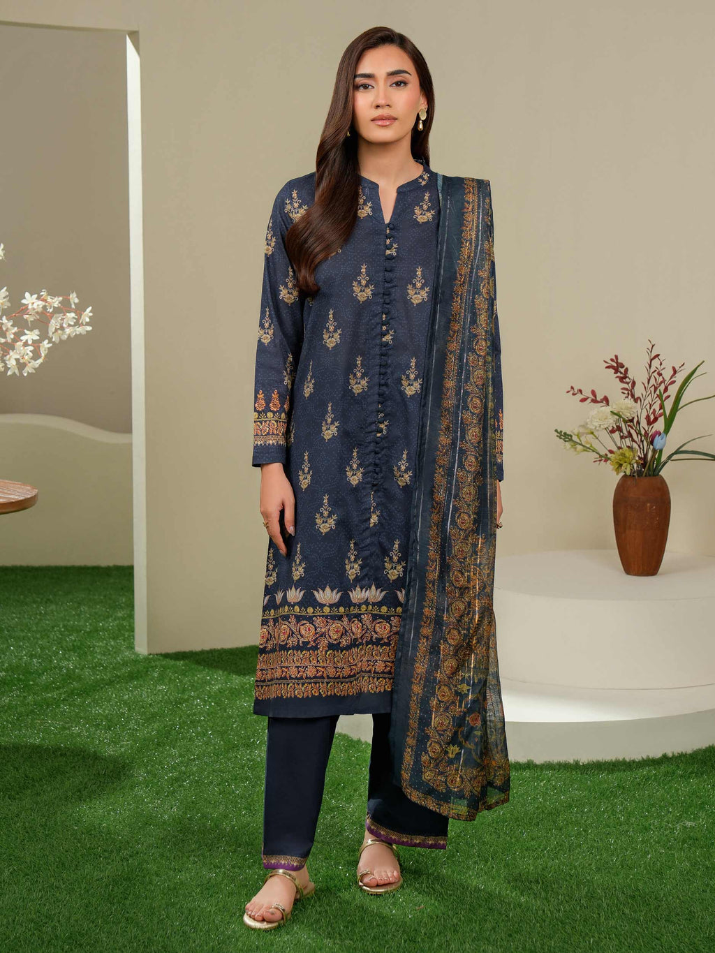 Ocean Whisper – Blue Printed Lawn 3 Piece: