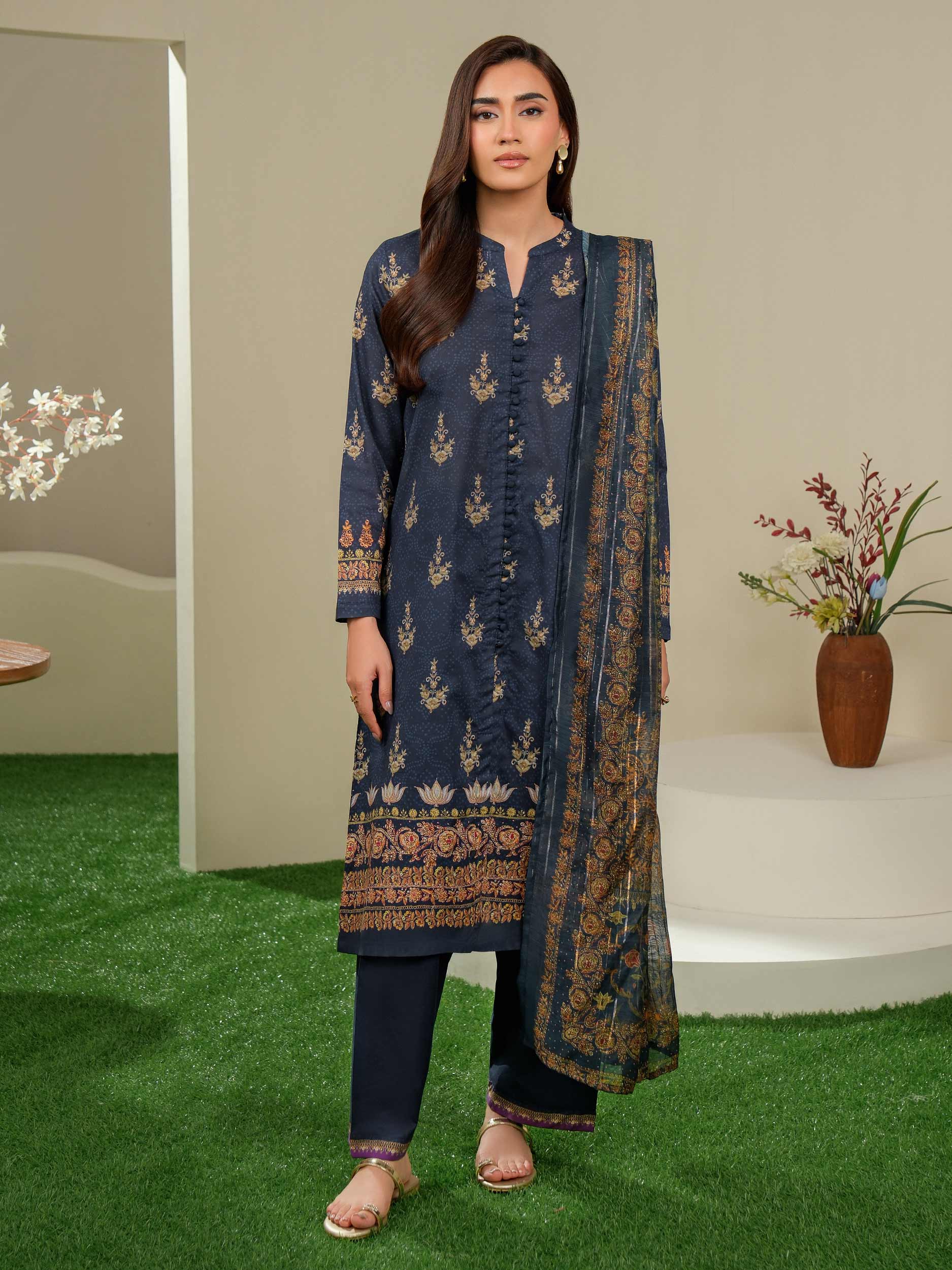 Ocean Whisper – Blue Printed Lawn 3 Piece: