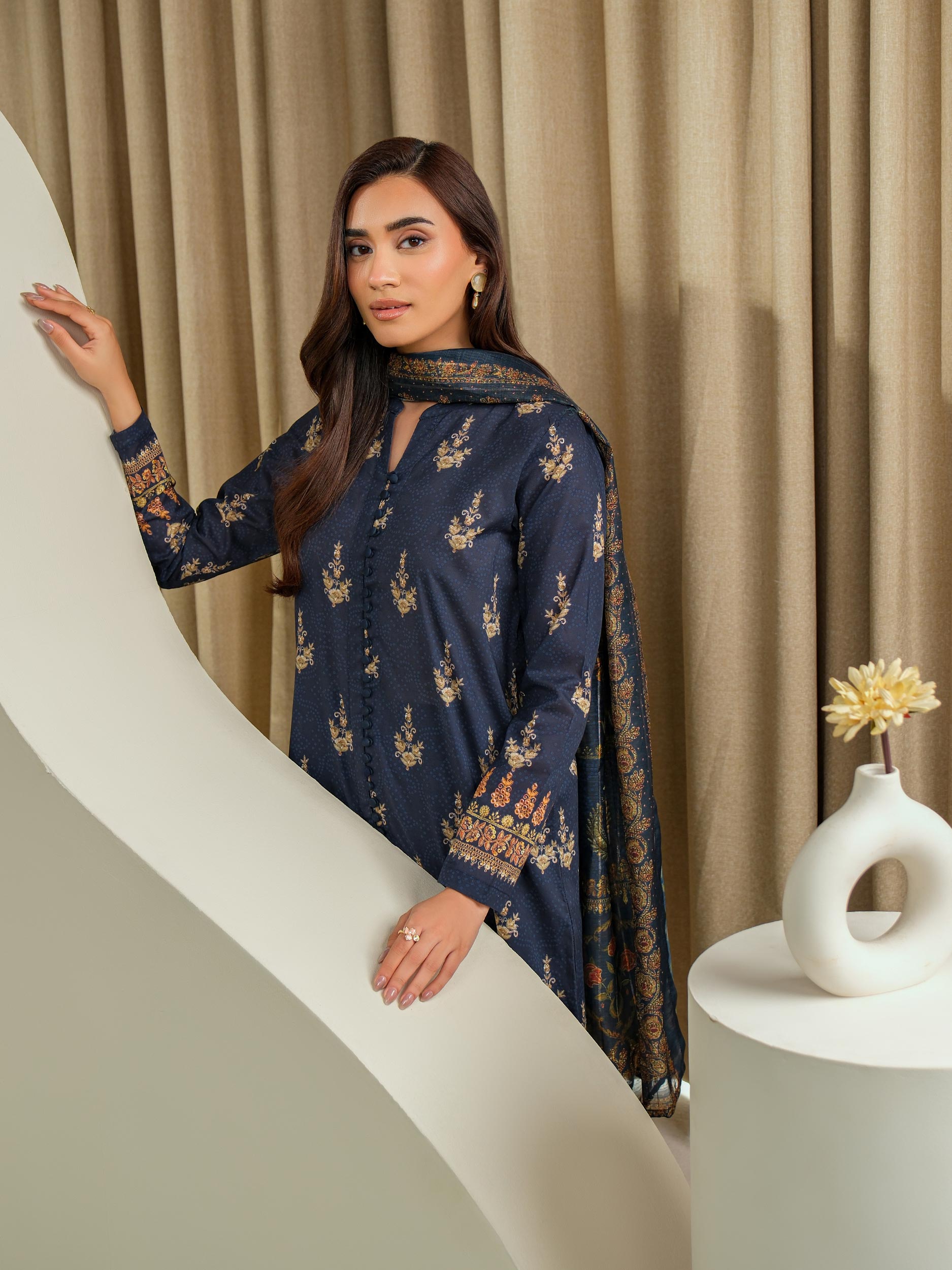 Ocean Whisper – Blue Printed Lawn 3 Piece: