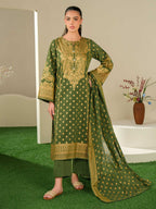 Emerald Whisper – Green Printed Lawn 3 Piece