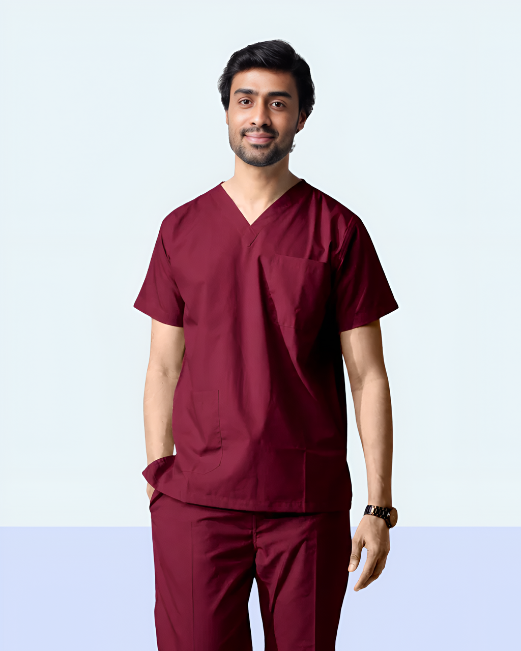Men’s Burgundy Medical Scrub Set – Professional Healthcare Uniform Suit