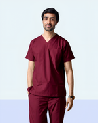 Men’s Burgundy Medical Scrub Set – Professional Healthcare Uniform Suit