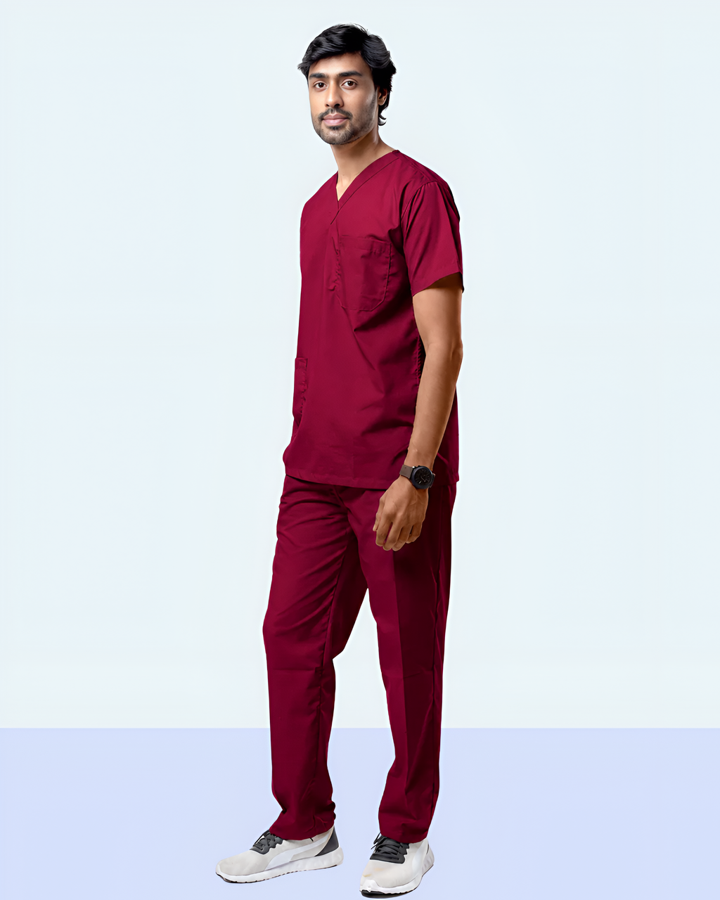 Men’s Burgundy Medical Scrub Set – Professional Healthcare Uniform Suit
