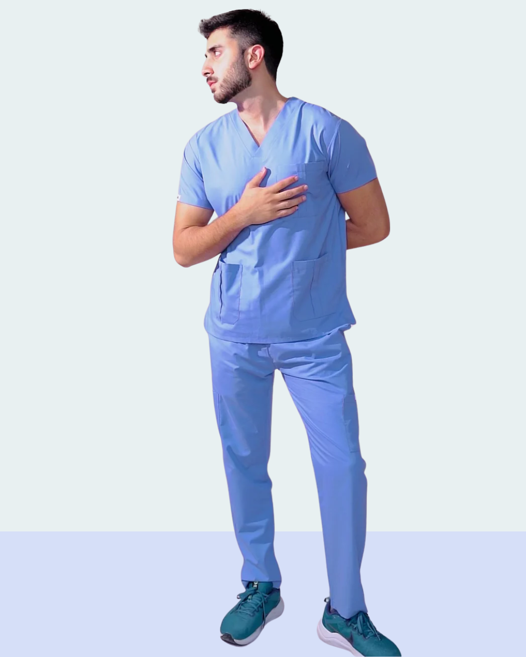 Men's Ceil Blue Medical Scrub Set – Professional Healthcare Uniform Suit
