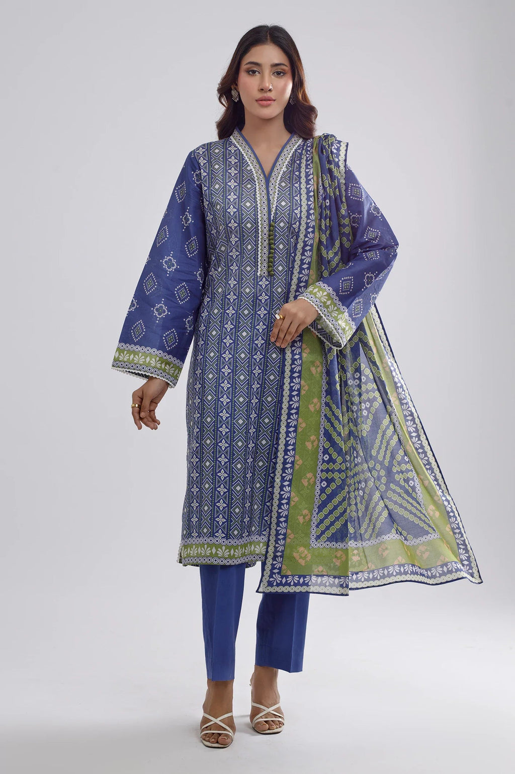 Azure Charm – Blue Printed Lawn 3 Piece
