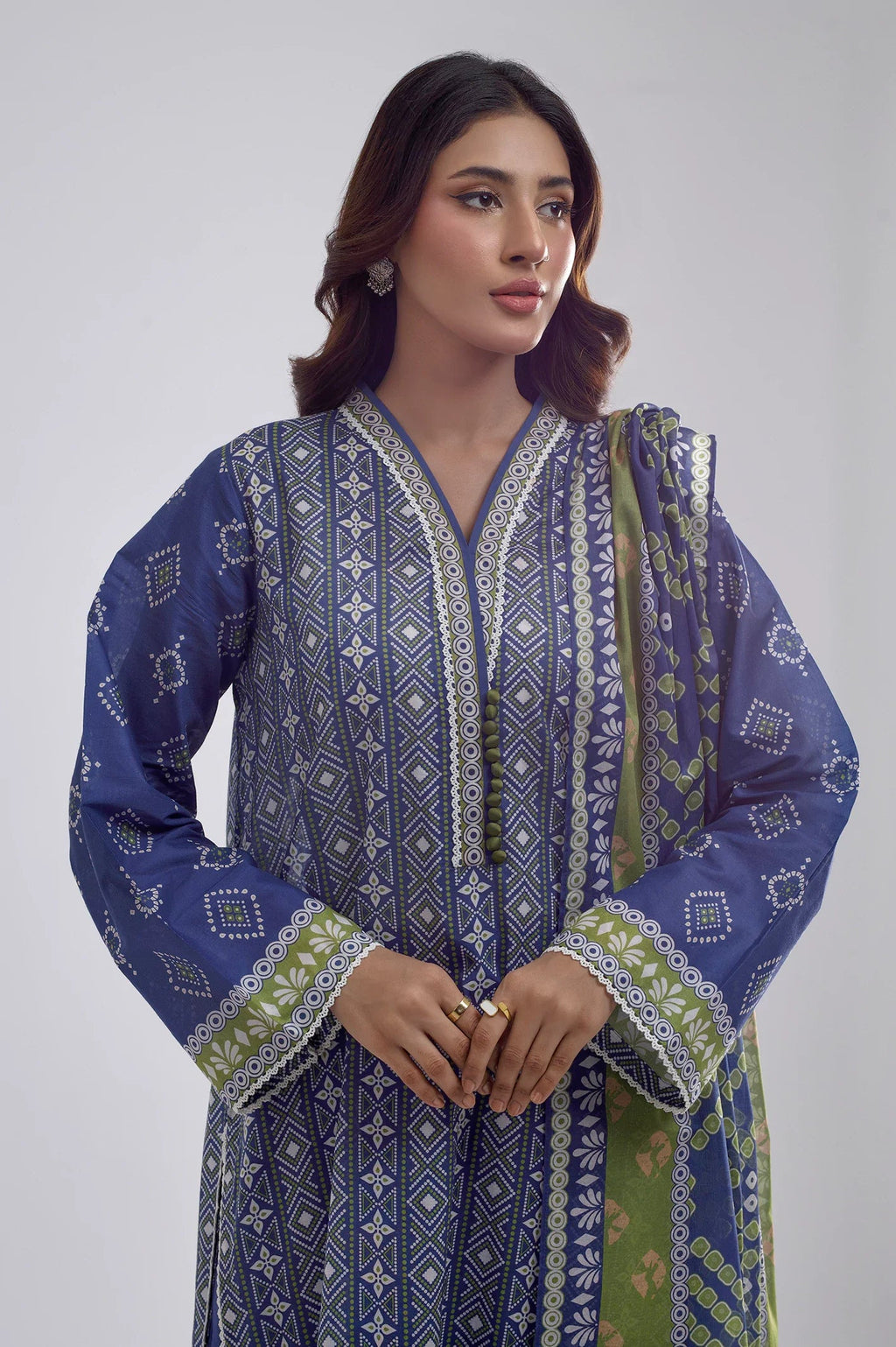Azure Charm – Blue Printed Lawn 3 Piece