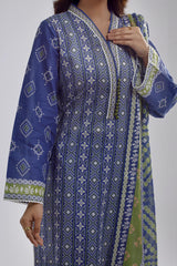 Azure Charm – Blue Printed Lawn 3 Piece