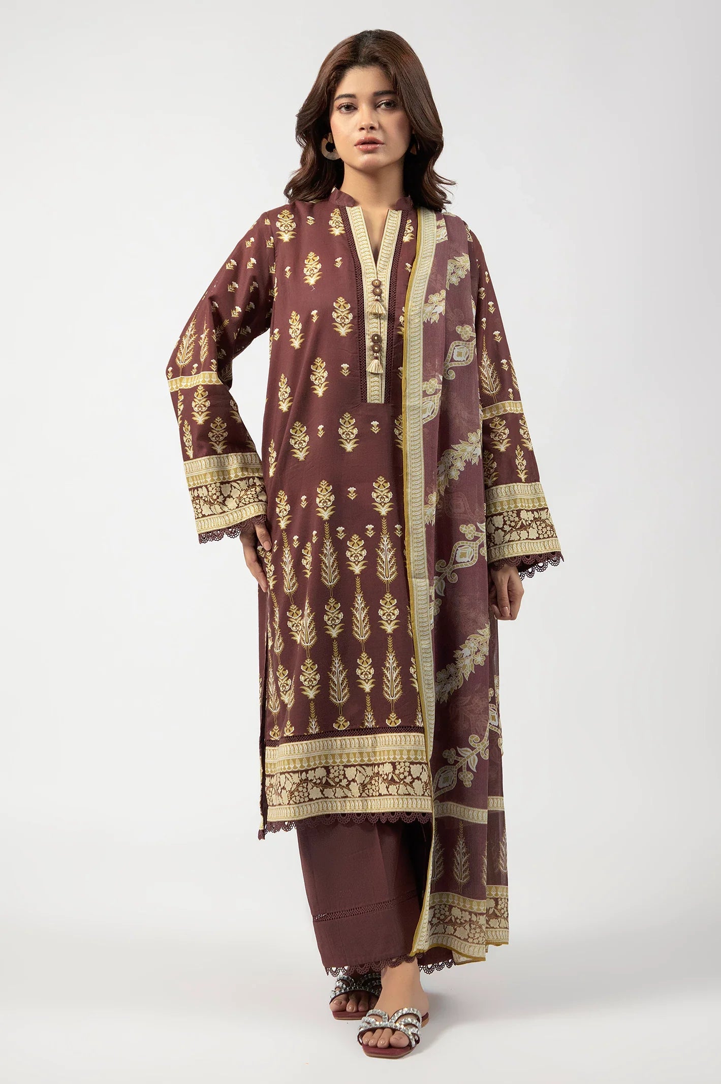 Mocha Bloom – Brown Printed Lawn 3 Piece
