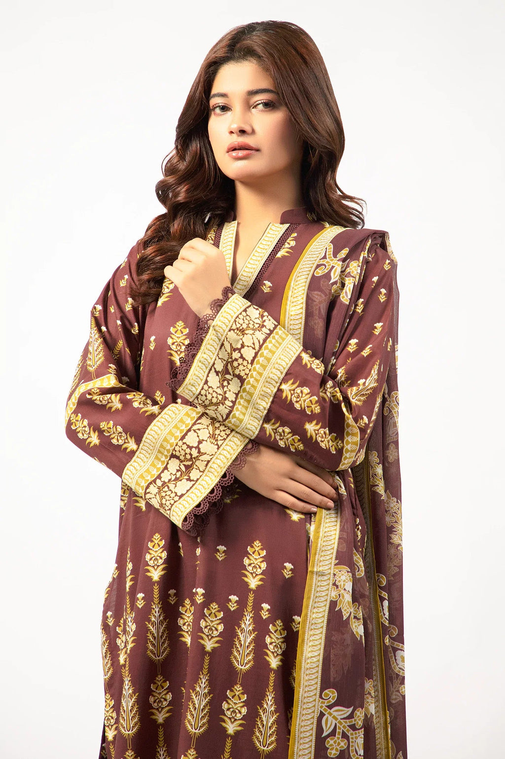 Mocha Bloom – Brown Printed Lawn 3 Piece