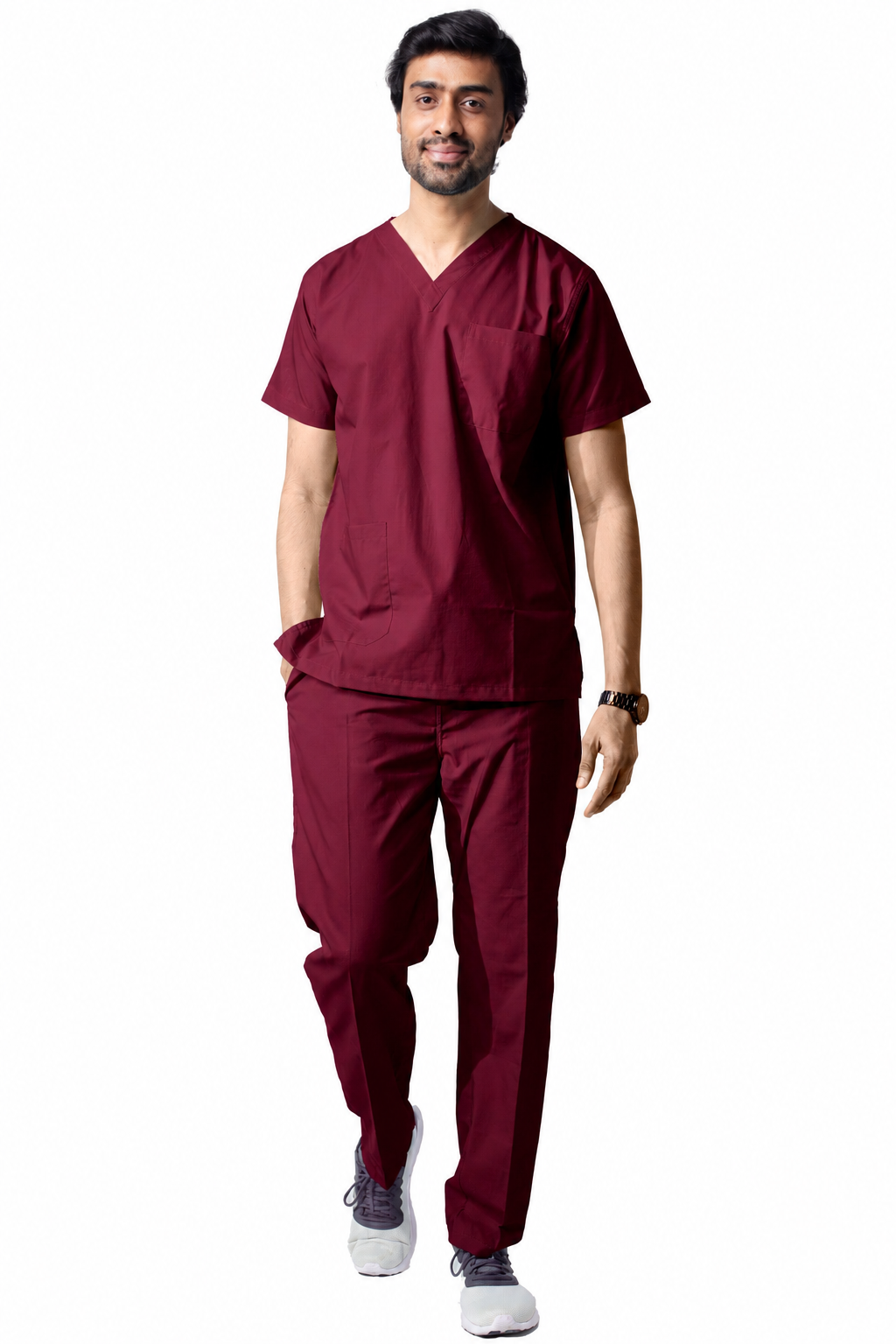 Men’s Burgundy Medical Scrub Set – Professional Healthcare Uniform Suit
