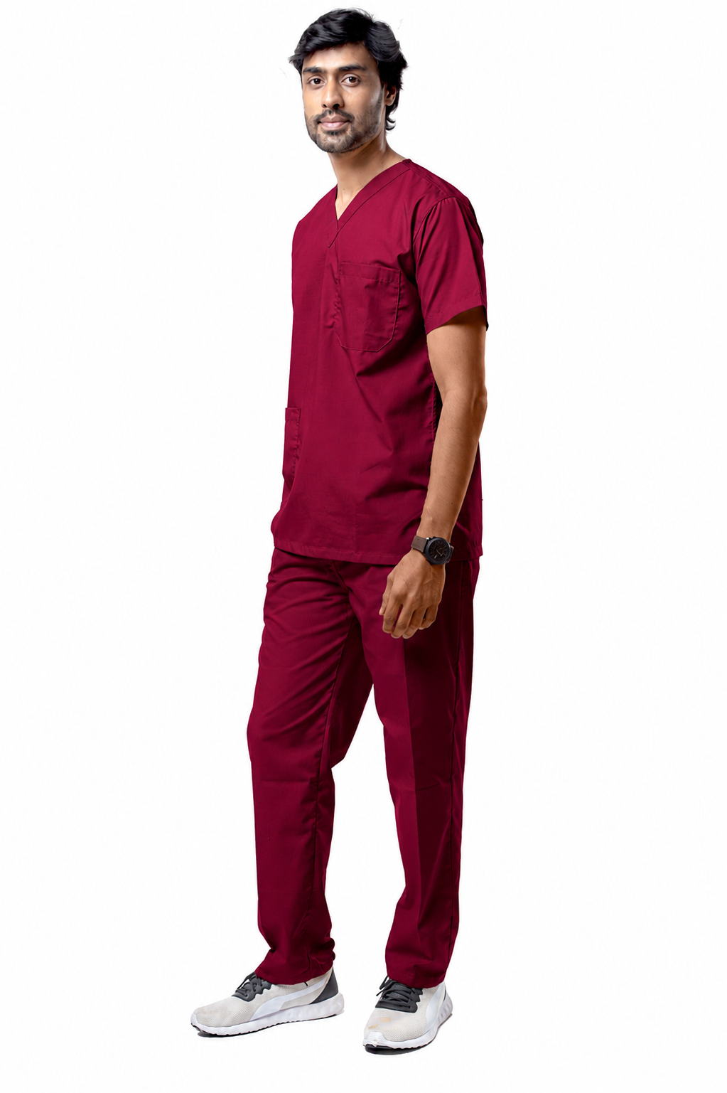 Men’s Burgundy Medical Scrub Set – Professional Healthcare Uniform Suit