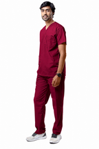 Men’s Burgundy Medical Scrub Set – Professional Healthcare Uniform Suit
