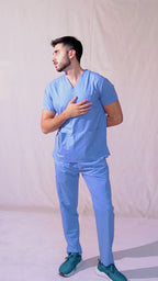 Men's Ceil Blue Medical Scrub Set – Professional Healthcare Uniform Suit