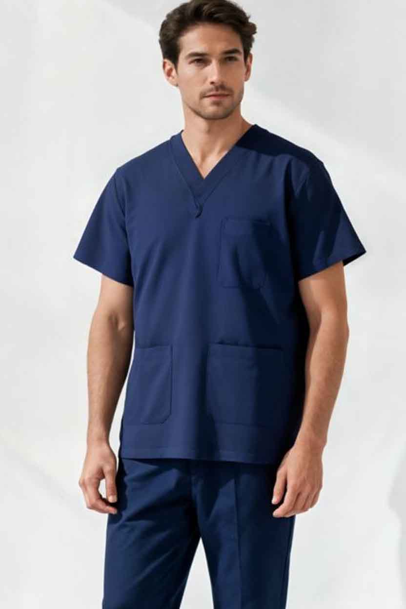 Men's Navy Blue Medical Scrub Set – Comfortable Healthcare Uniform Suit